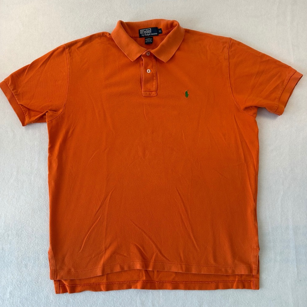 Polo Ralph Lauren Mens XL Orange Cotton Mesh Short Sleeve Polo Shirt Green Pony